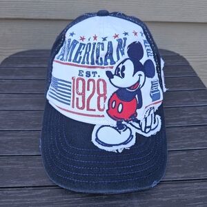 Vintage Walt Disney World Mickey Mouse Fitted Ball Cap 1928 Navy Blue Parks Hat